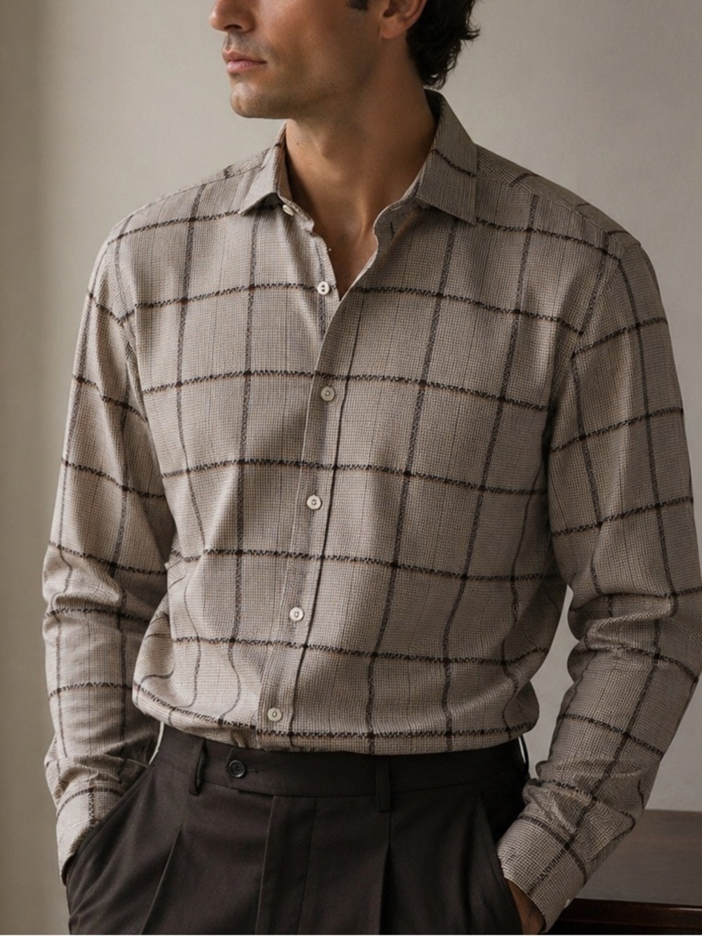 Bugatchi Contrast Cuff Plaid Shirt Quiet Luxury Old Money Cotton large